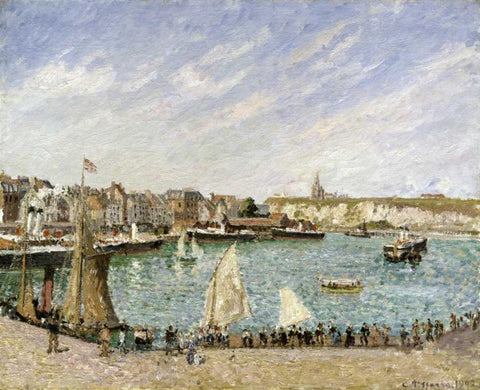 LApres-Midi, Soleil, Avant-Port De Dieppe White Modern Wood Framed Art Print with Double Matting by Pissarro, Camille
