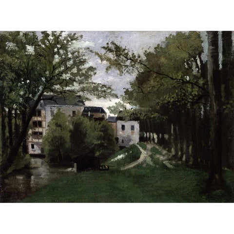 Le Moulin a La Roche Guyon Gold Ornate Wood Framed Art Print with Double Matting by Pissarro, Camille