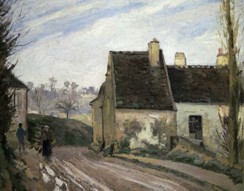 Les Masures Pres D Osny White Modern Wood Framed Art Print with Double Matting by Pissarro, Camille