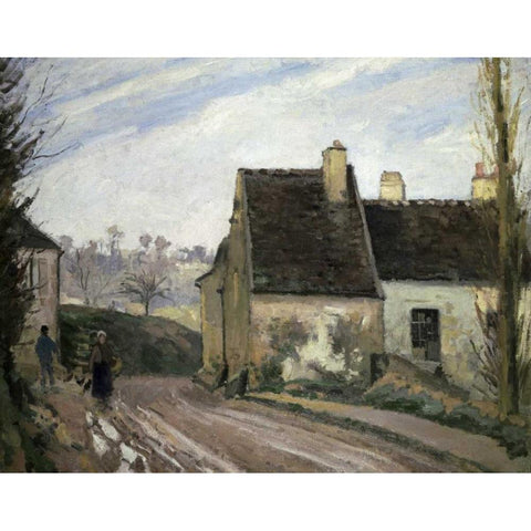 Les Masures Pres D Osny White Modern Wood Framed Art Print by Pissarro, Camille