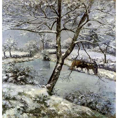 LHiver a Mouton Cault White Modern Wood Framed Art Print by Pissarro, Camille