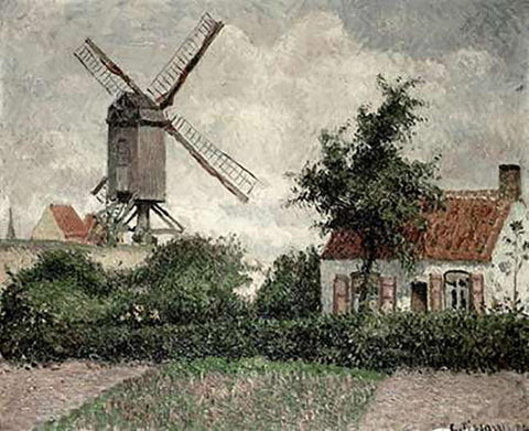 Moulin a Knocke, Belgique Black Ornate Wood Framed Art Print with Double Matting by Pissarro, Camille