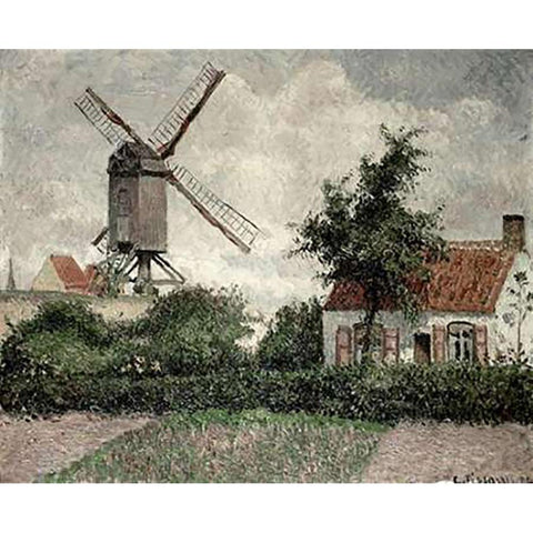 Moulin a Knocke, Belgique Gold Ornate Wood Framed Art Print with Double Matting by Pissarro, Camille