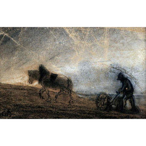 Plowman Gold Ornate Wood Framed Art Print with Double Matting by Pissarro, Camille