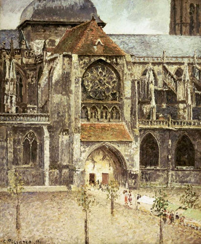 Portal of the Saint Jacques Church in Dieppe White Modern Wood Framed Art Print with Double Matting by Pissarro, Camille