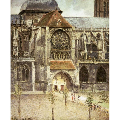 Portal of the Saint Jacques Church in Dieppe White Modern Wood Framed Art Print by Pissarro, Camille