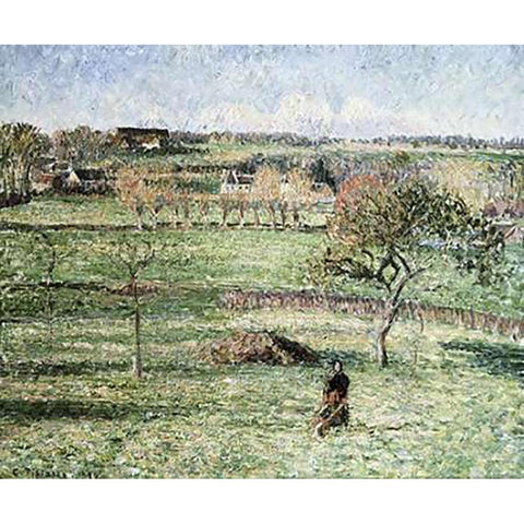 Prairies De Bazincourt, Automne White Modern Wood Framed Art Print by Pissarro, Camille