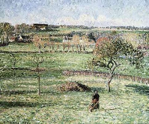 Prairies De Bazincourt, Automne Black Ornate Wood Framed Art Print with Double Matting by Pissarro, Camille