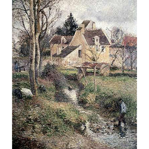 Stream at Osny Gold Ornate Wood Framed Art Print with Double Matting by Pissarro, Camille