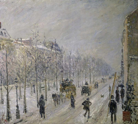 The Effect of Snow on the Boulevards Appearance White Modern Wood Framed Art Print with Double Matting by Pissarro, Camille