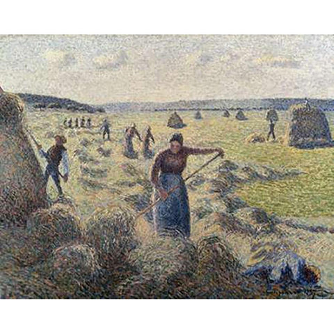 The Hay Harvest, Eragny Gold Ornate Wood Framed Art Print with Double Matting by Pissarro, Camille