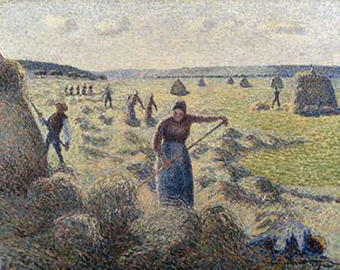 The Hay Harvest, Eragny White Modern Wood Framed Art Print with Double Matting by Pissarro, Camille