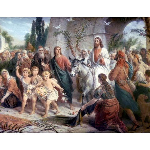 Christs Entrance into Jerusalem Gold Ornate Wood Framed Art Print with Double Matting by Plockhorst, Bernhard