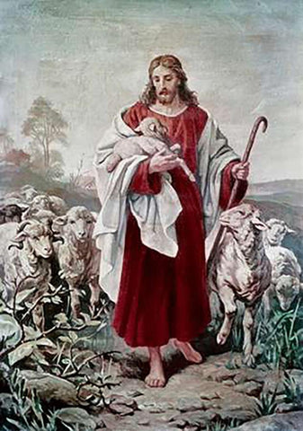 The Good Shepherd Black Ornate Wood Framed Art Print with Double Matting by Plockhorst, Bernhard
