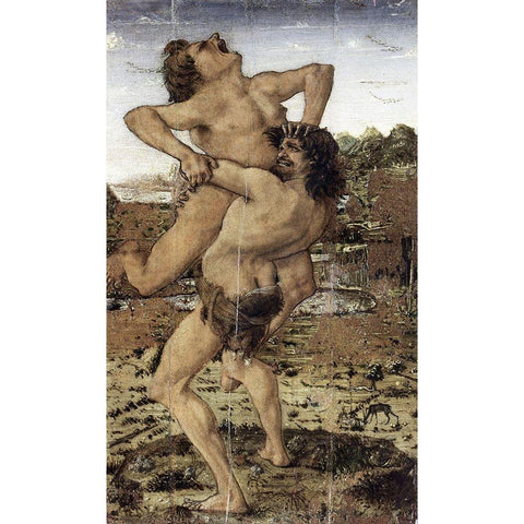 Hercules and Antaeus Gold Ornate Wood Framed Art Print with Double Matting by Pollaiolo, Piero del