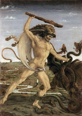 Hercules and The Lernaean Hydra White Modern Wood Framed Art Print with Double Matting by Pollaiolo, Piero del