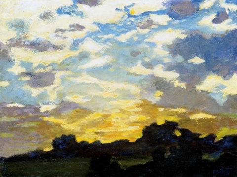 Golden Sunset Black Ornate Wood Framed Art Print with Double Matting by Potthast, Edward Henry