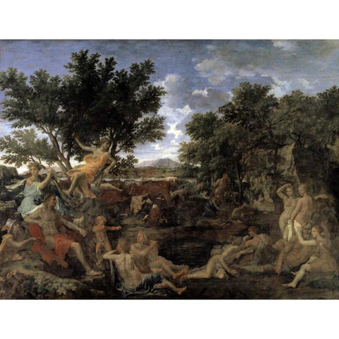 Apollo and Daphne Gold Ornate Wood Framed Art Print with Double Matting by Poussin, Nicolas