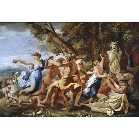 Bacchanalian Revel Black Modern Wood Framed Art Print with Double Matting by Poussin, Nicolas