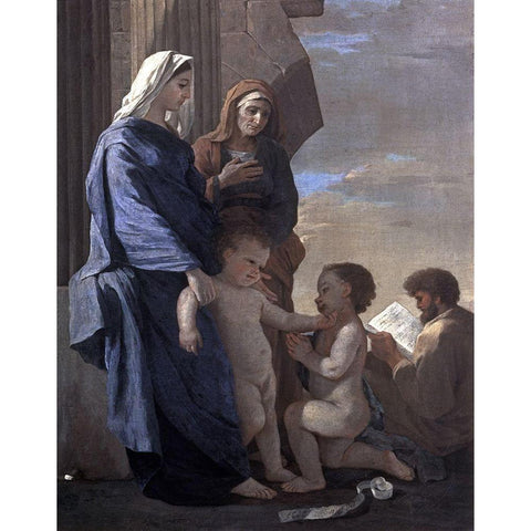 Holy Family Black Modern Wood Framed Art Print with Double Matting by Poussin, Nicolas