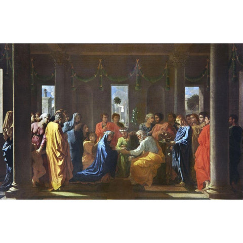 Marriage Black Modern Wood Framed Art Print with Double Matting by Poussin, Nicolas