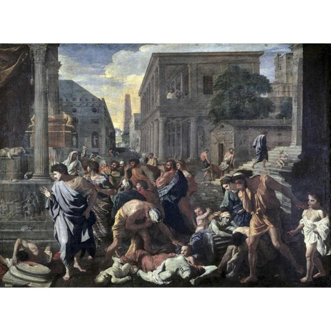 Plague On Ashdod In 1030 B.C. White Modern Wood Framed Art Print by Poussin, Nicolas