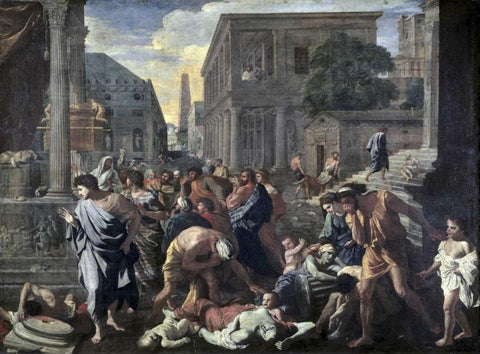 Plague On Ashdod In 1030 B.C. Black Ornate Wood Framed Art Print with Double Matting by Poussin, Nicolas