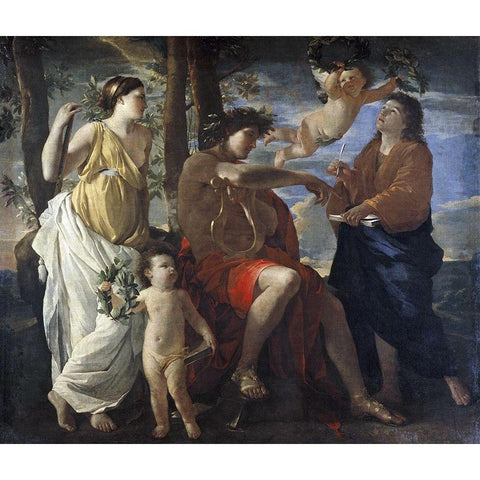 Poets Inspiration Black Modern Wood Framed Art Print by Poussin, Nicolas