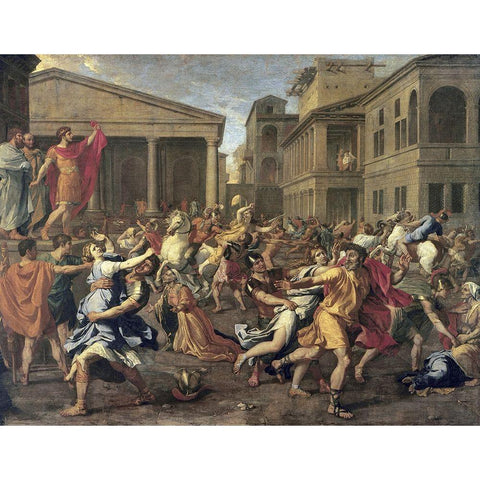 Rape of The Sabines White Modern Wood Framed Art Print by Poussin, Nicolas