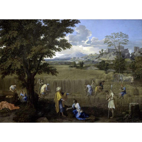 Summer, or Ruth and Boaz Black Modern Wood Framed Art Print with Double Matting by Poussin, Nicolas