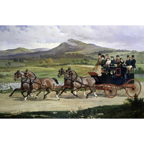 Coach and Four Horses On The Open Road Gold Ornate Wood Framed Art Print with Double Matting by De Prades, Alfred F.