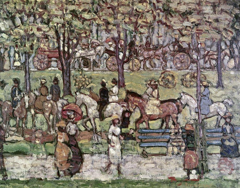 Central Park In 1903 White Modern Wood Framed Art Print with Double Matting by Prendergast, Maurice Brazil