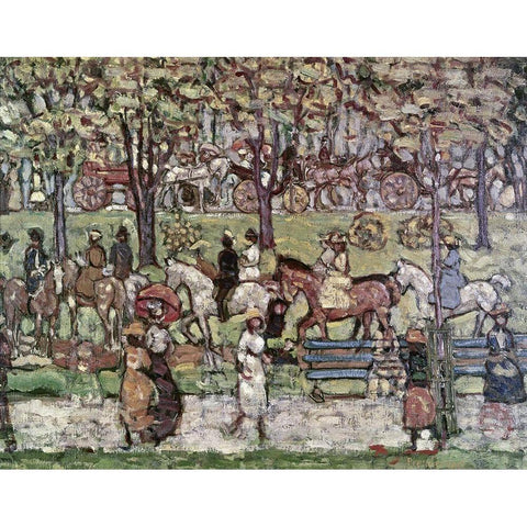 Central Park In 1903 White Modern Wood Framed Art Print by Prendergast, Maurice Brazil