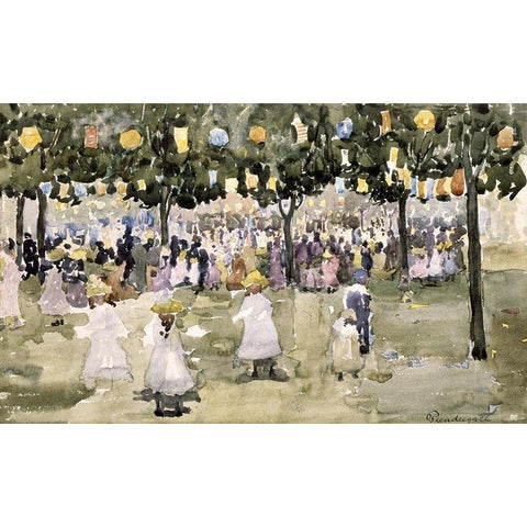 Central Park, New York City, July 4th Black Modern Wood Framed Art Print with Double Matting by Prendergast, Maurice Brazil