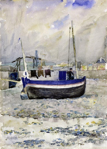Low Tide, Afternoon, Treport White Modern Wood Framed Art Print with Double Matting by Prendergast, Maurice Brazil