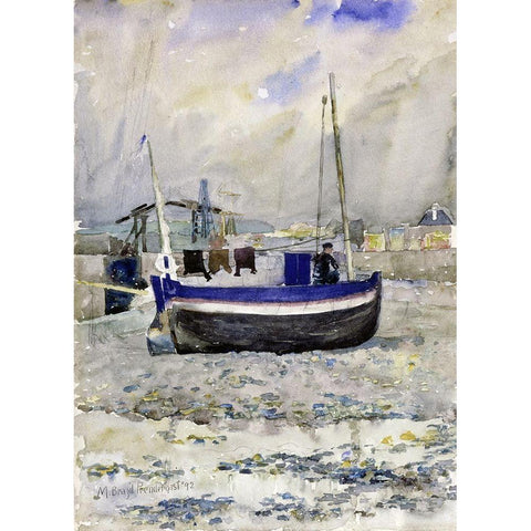 Low Tide, Afternoon, Treport White Modern Wood Framed Art Print by Prendergast, Maurice Brazil