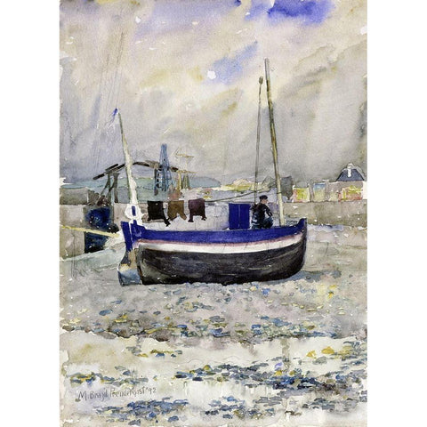 Low Tide, Afternoon, Treport Black Modern Wood Framed Art Print with Double Matting by Prendergast, Maurice Brazil