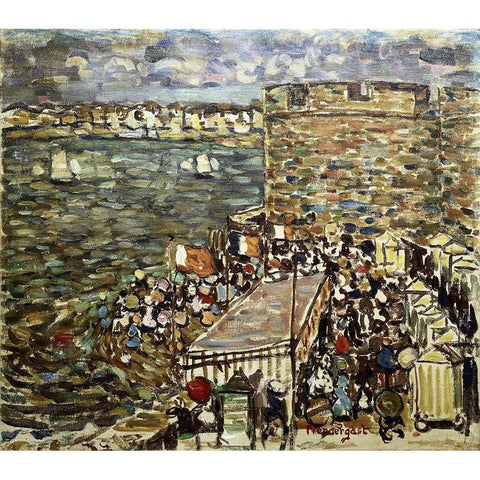 Ramparts, St. Malo Gold Ornate Wood Framed Art Print with Double Matting by Prendergast, Maurice Brazil