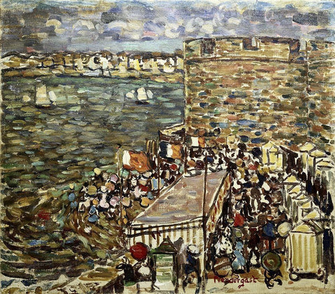 Ramparts, St. Malo Black Ornate Wood Framed Art Print with Double Matting by Prendergast, Maurice Brazil