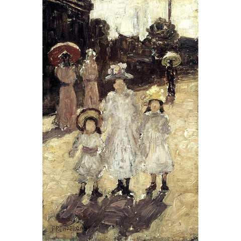 Sunday Morning in Paris Gold Ornate Wood Framed Art Print with Double Matting by Prendergast, Maurice Brazil