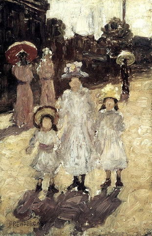 Sunday Morning in Paris White Modern Wood Framed Art Print with Double Matting by Prendergast, Maurice Brazil