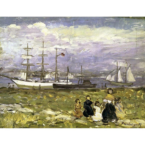 Title Unknown Black Modern Wood Framed Art Print with Double Matting by Prendergast, Maurice Brazil