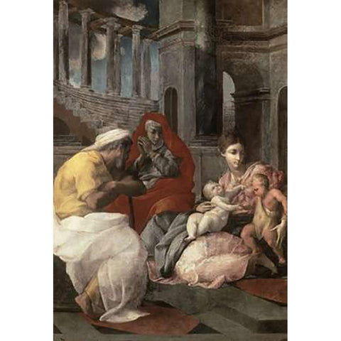 Holy Family With St. Elizabeth and John The Baptist Black Modern Wood Framed Art Print with Double Matting by Primaticcio, Francesco