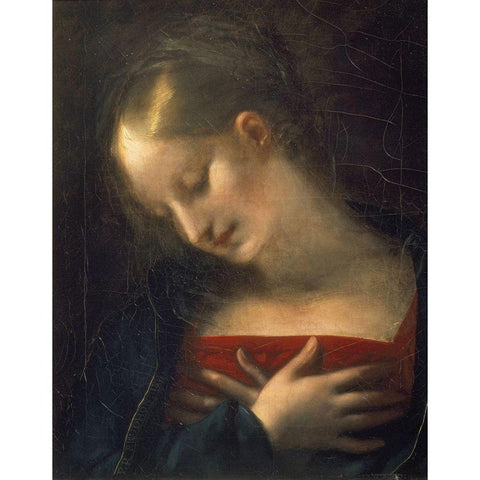 Head of The Virgin Black Modern Wood Framed Art Print with Double Matting by Prudhon, Pierre-Paul