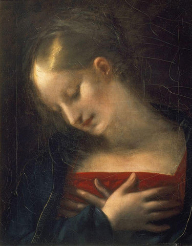 Head of The Virgin Black Ornate Wood Framed Art Print with Double Matting by Prudhon, Pierre-Paul