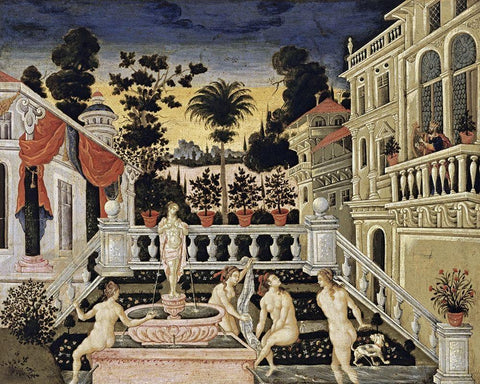 David Watching Bathsheba Bathe White Modern Wood Framed Art Print with Double Matting by Pulakis, Theodoros