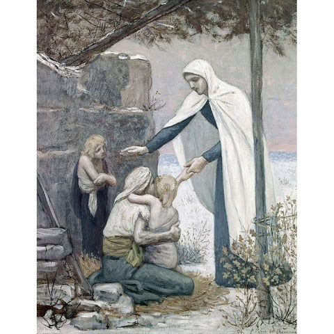 Charity Black Modern Wood Framed Art Print with Double Matting by Puvis de Chavannes, Pierre