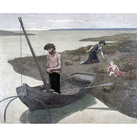 Poor Fisherman Black Modern Wood Framed Art Print with Double Matting by Puvis de Chavannes, Pierre