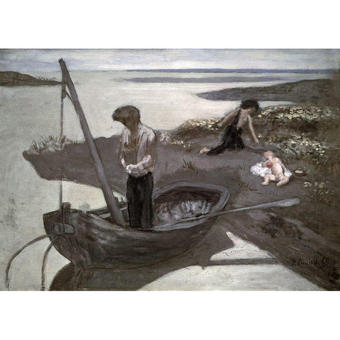 Poor Fisherman (Sketch) Gold Ornate Wood Framed Art Print with Double Matting by Puvis de Chavannes, Pierre