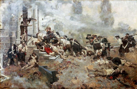 Attack Upon The Chew House Black Ornate Wood Framed Art Print with Double Matting by Pyle, Howard